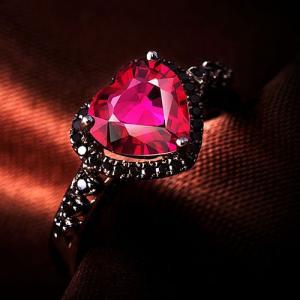 Black Silver Wedding Ring Heart Synthetic Ruby 925..