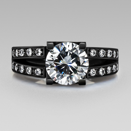 Round Cut Engagement Rings Black Wedding Ring For Women White Cubic