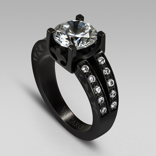 Round Cut Engagement Rings Black Wedding Ring For Women White Cubic